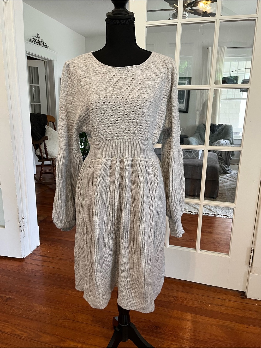 Classic Knit Long Sleeve Dress - Light Gray
